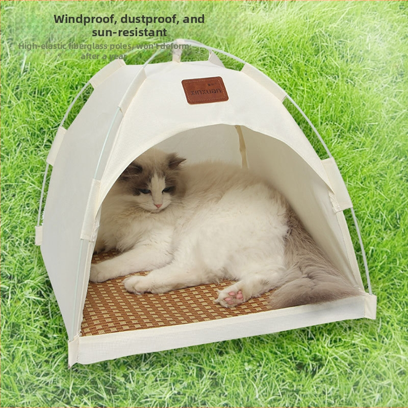 Nyári légáteresztő macskaház macskafészek kültéri kisállat sátorfészek kivehető és mosható félig zárt kényelmes tároló macska sátorhely