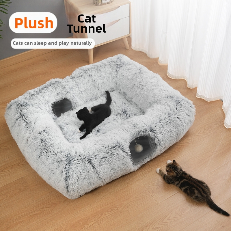 Ristkülikukujuline kassitunnel Amazoni uus kokkupandav kassivoodi poolsuletud sügis- ja talvine soe plüüs-lemmikloomavoodi