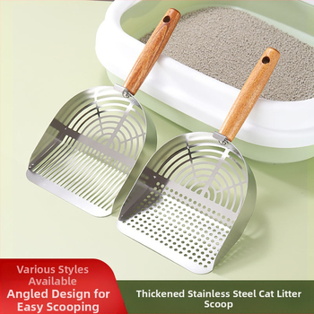 Kačių kraiko nerūdijančio plieno kačių kraiko kastuvas anglies kastuvas kastuvo šūdas bentonitas tofu mišrus smėlis kastuvo šūdas medinė rankena kačių kastuvo gamintojai