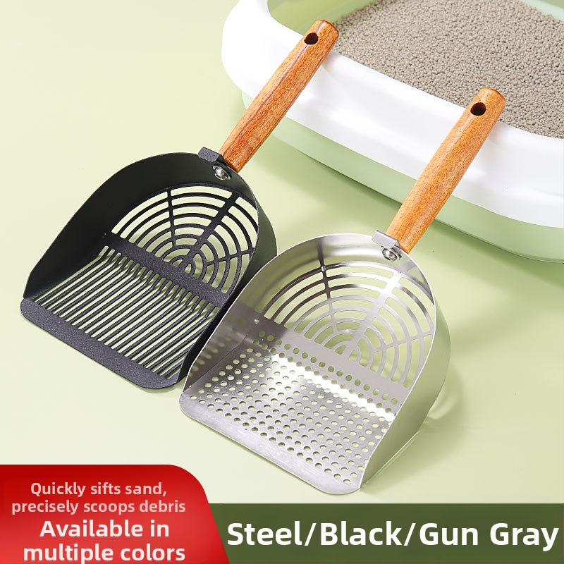 Котешка тоалетна от неръждаема стомана лопата за котешка тоалетна въглеродна лопата лопатка бентонит тофу смесена пясъчна лопатка лопатка дървена дръжка производители на котешки лопати