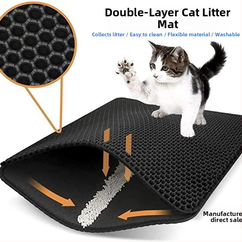 Populaarne Eva kahekihiline lemmikloomade kärgstruktuuriga auguga pritsmekindel kassiliivamatt, pestav takjapaelaga kahepoolne kassiliivakast