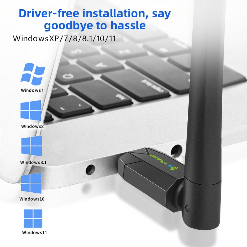 Bezdrôtová sieťová karta USB s dvojitou frekvenciou bez mechaniky 650 m, bezdrôtový WiFi sieťový adaptér pre stolný počítač 5G