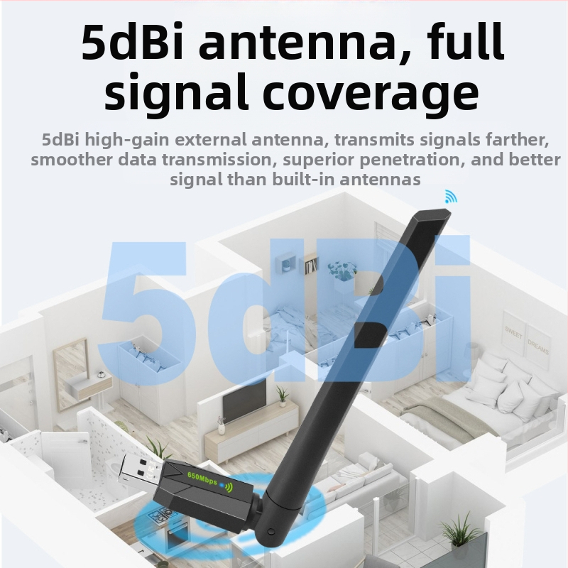 Bezdrôtová sieťová karta USB s dvojitou frekvenciou bez mechaniky 650 m, bezdrôtový WiFi sieťový adaptér pre stolný počítač 5G