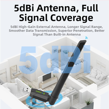 Placă de rețea wireless USB cu dublă frecvență, 650 m, fără driver, adaptor de rețea wireless WiFi 5G pentru computer desktop