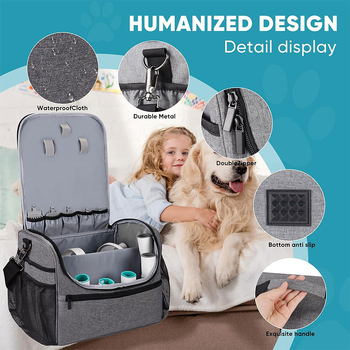Új kisállat-ápolási kellékek tároló táska kétrétegű, vastagított, multifunkcionális, nagy kapacitású kutyaszervező és tároló táska