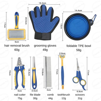 Väliskaubanduse lemmikloomatarbed kamm sirge kamm küünekäärid viil juuksenuga pleekinud juuste kamm puhastus ilukostüüm 8-osaline komplekt