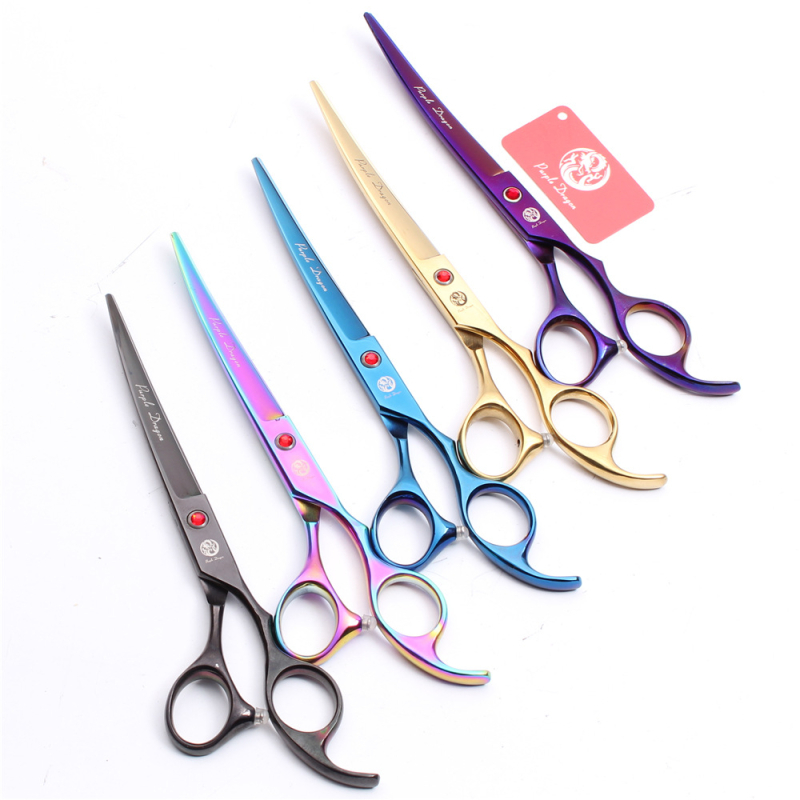 Foarfece Zilong de 7 inch, electrolizate, în formă de mână, curbate superioare, foarfece deformate, foarfece de tuns părul de câine, foarfece de înfrumusețare pentru animale de companie, foarfece de culoare Teddy