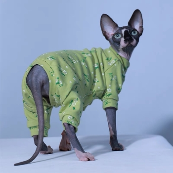Дрехи за котки Нови пролетни и летни дрехи в пасторален стил с флорални мотиви за четири крака, предотвратяващи настинка и линеене за безкосмести котки от породата Девън Рекс и домашни котки