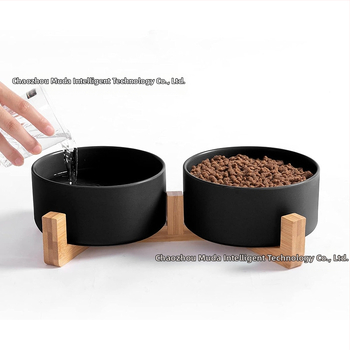 Macskatál, kerámia állateledel-tál, kutyatál, itató, emelt dupla fa keret, macskáknak, közepes és kis méretű kutyáknak való kellékek, dupla tál, külkereskedelem