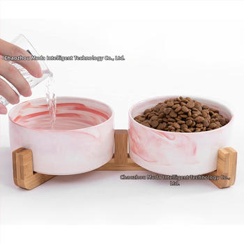 Macskatál, kerámia állateledel-tál, kutyatál, itató, emelt dupla fa keret, macskáknak, közepes és kis méretű kutyáknak való kellékek, dupla tál, külkereskedelem