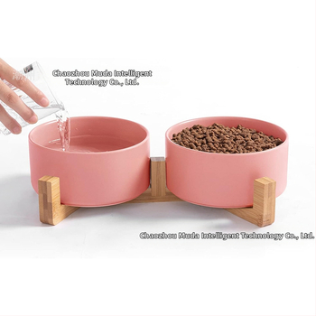 Macskatál, kerámia állateledel-tál, kutyatál, itató, emelt dupla fa keret, macskáknak, közepes és kis méretű kutyáknak való kellékek, dupla tál, külkereskedelem