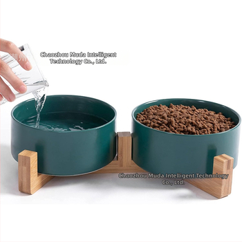 Macskatál, kerámia állateledel-tál, kutyatál, itató, emelt dupla fa keret, macskáknak, közepes és kis méretű kutyáknak való kellékek, dupla tál, külkereskedelem