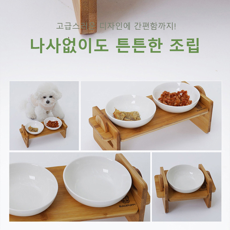 macska kerámia dupla tál ételtál kopogásgátló kisállat kutyatál bambusz tál kisállat bambusz kerámia tál ferde tál