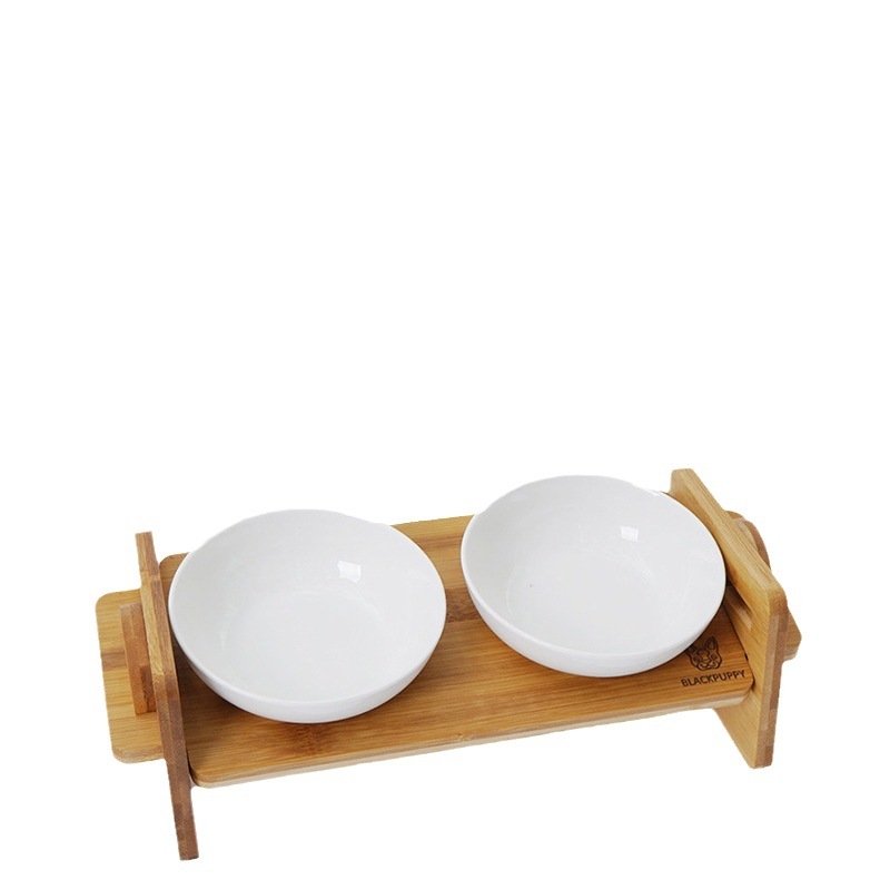 macska kerámia dupla tál ételtál kopogásgátló kisállat kutyatál bambusz tál kisállat bambusz kerámia tál ferde tál
