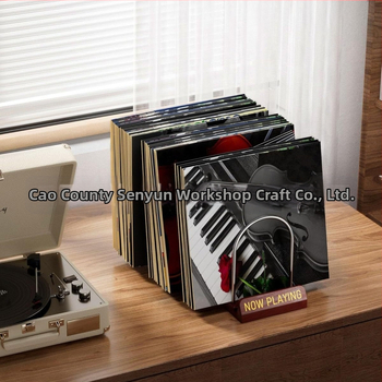 Fa háztartási asztali függőleges vinyl lemeztároló állvány Egyszerű irodai irattartó állvány CD-tároló állvány