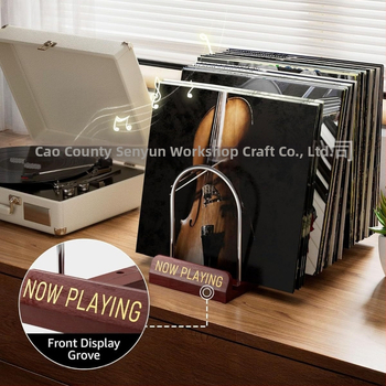 Fa háztartási asztali függőleges vinyl lemeztároló állvány Egyszerű irodai irattartó állvány CD-tároló állvány