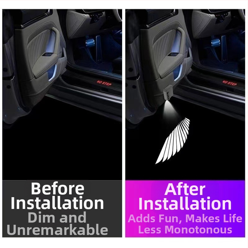 Ангелски крила, светлина за добре дошли, крила за кола, околна светлина, осветление за врата, безплатно окабеляване, автоматична индукционна светлина, проекционна светлина