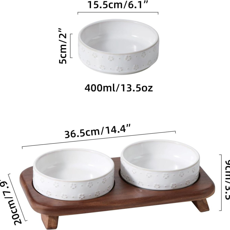 Kiváló minőségű kerámia domborműves nagy kapacitású csúszásmentes macskatál kutyatál kutyamosó macska itató dupla tál ételtartó