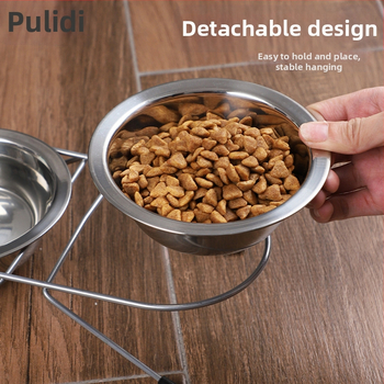 Macskatál rozsdamentes acélból készült kisállattál, határokon átnyúló, integrált dupla tál, nagykereskedelmi nyakvédő macskaeledel-tál, kisállat-kellékek, vas táltartó