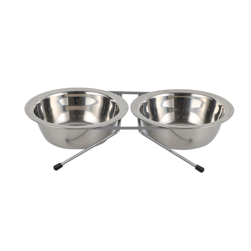 Macskatál rozsdamentes acélból készült kisállattál, határokon átnyúló, integrált dupla tál, nagykereskedelmi nyakvédő macskaeledel-tál, kisállat-kellékek, vas táltartó