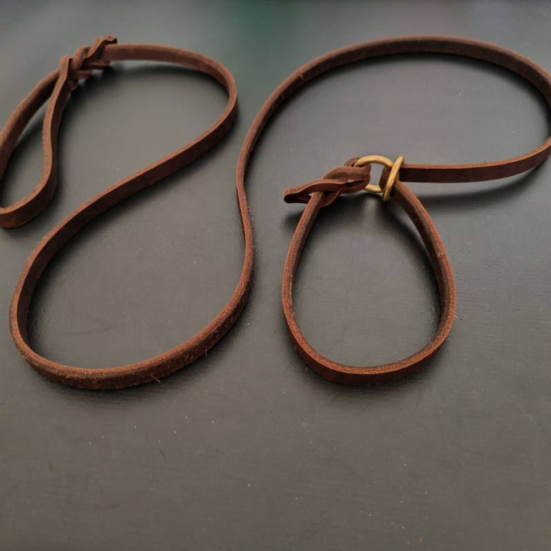 Esimese kihi veisenahast ühe tõmbega kaelarihm, veojõuga kaelarihm, ühes tükis köis, väikese, keskmise ja suure koera p-kett, Lingti koera veisenahast koerakett