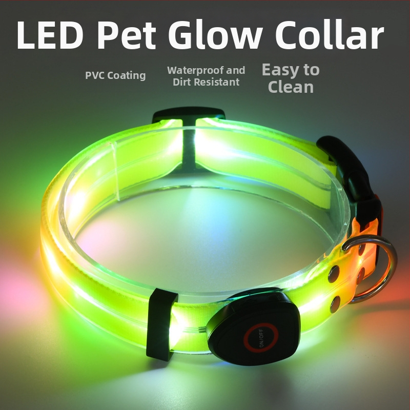 LED-valgustav koerakäimise kaelarihm USB-laetav välklambiga kaelarihm tõmbamisnööriga lemmikloomale kadumisvastane LED-kaelarihm