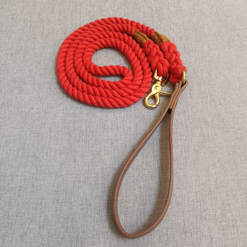 Piiriülene pikkus 150 cm laius 12 mm värviline valge puuvillane köis nahkkäepidemega lemmiklooma köis koerarihma saab kohandada