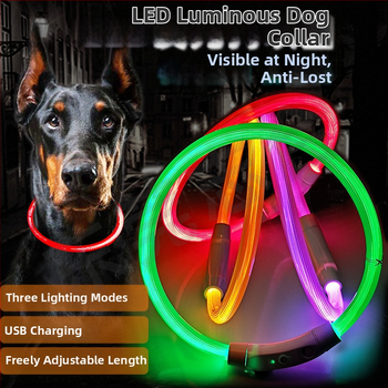 Φωτεινό κολάρο για σκύλους, κολάρο για κατοικίδια, κολάρο για σκύλους, κολάρο οπτικών ινών PVC, φόρτιση USB, φωτεινό κολάρο για σκύλους με LED