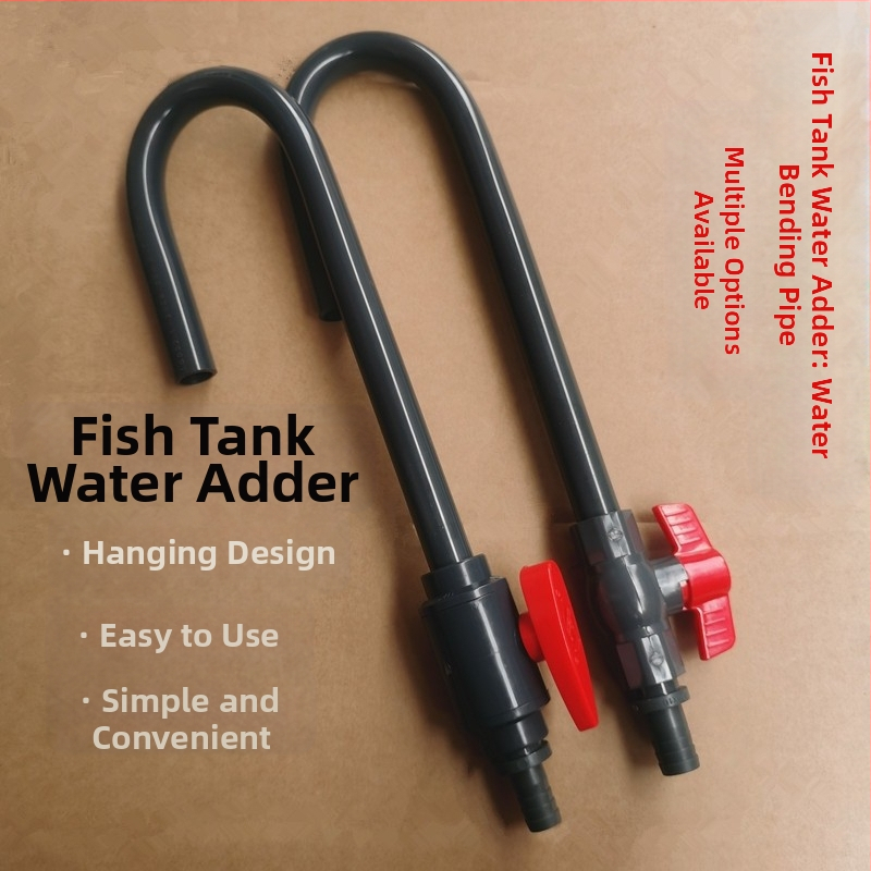 Akvārija ūdens uzpildes ierīce ar slēdža elkoņa āķi, ūdens maiņas caurule, pie sienas stiprināma ūdens uzpildes caurule, ūdens uzpildes elkonis, akvārija piederumi