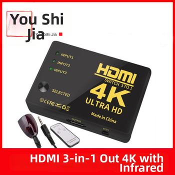 Tehase kohapealne HDMI-lüliti 3 sisendit 1 väljundit 4K kaugjuhtimispuldiga infrapunalüliti 3 sisendit 1 väljundit 3 lõiget 1