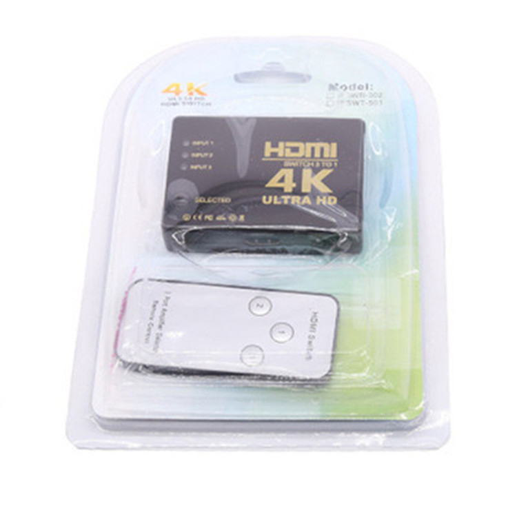 Tehase kohapealne HDMI-lüliti 3 sisendit 1 väljundit 4K kaugjuhtimispuldiga infrapunalüliti 3 sisendit 1 väljundit 3 lõiget 1