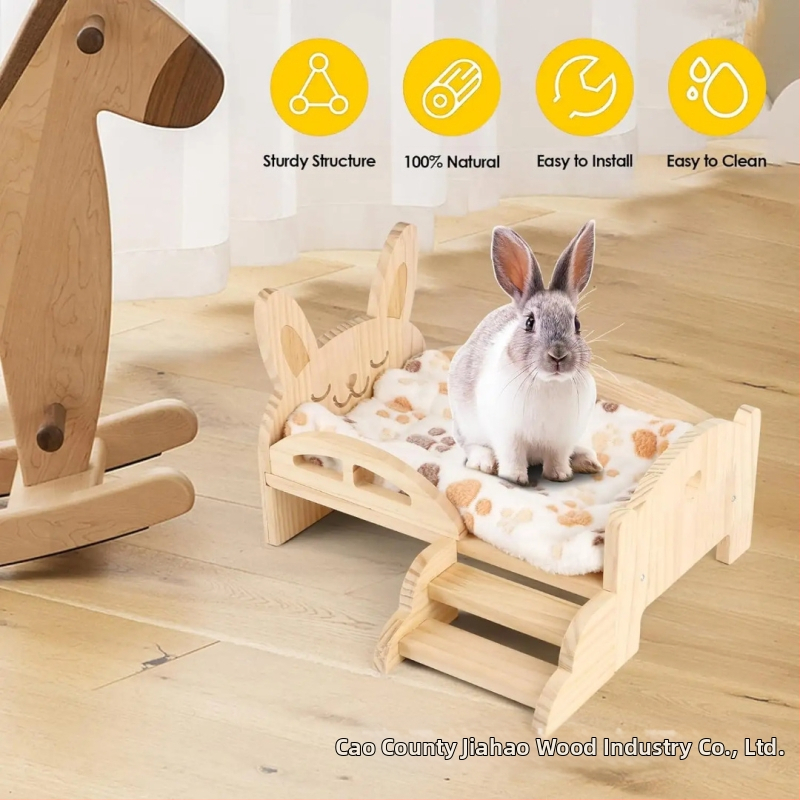 Легло за хамстер от масивно дърво, принадлежности за животни, мини вила за хамстери, малко легло за зайци и морски свинчета със стълби за всички сезони