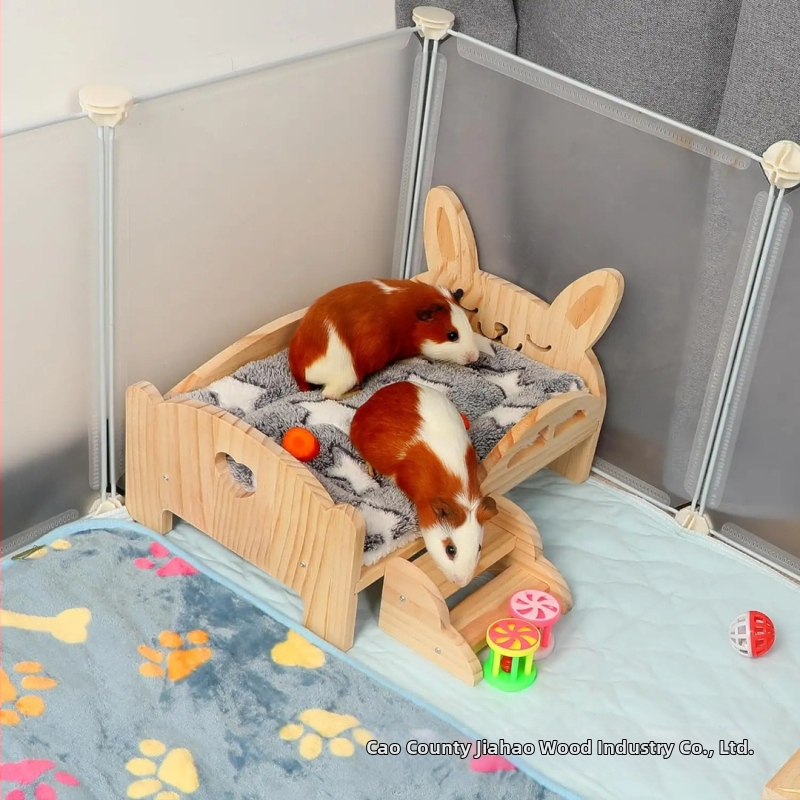 Легло за хамстер от масивно дърво, принадлежности за животни, мини вила за хамстери, малко легло за зайци и морски свинчета със стълби за всички сезони