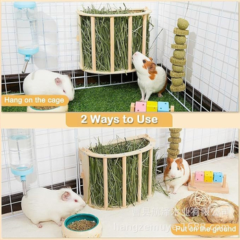 Ξύλινη ταΐστρα κουνελιών διασυνοριακής χρήσης, κάθετη βάση σανού για ινδικά χοιρίδια, κρεμαστή βάση ταΐσματος σανού