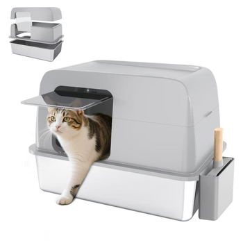 Extra nagy, zárt, rozsdamentes acél macskaalom doboz szag- és fröccsenésgátlóval