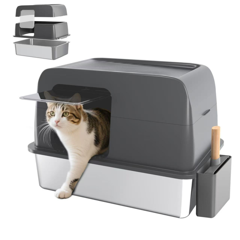 Extra nagy, zárt, rozsdamentes acél macskaalom doboz szag- és fröccsenésgátlóval