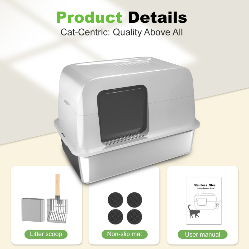 Extra nagy, zárt, rozsdamentes acél macskaalom doboz szag- és fröccsenésgátlóval