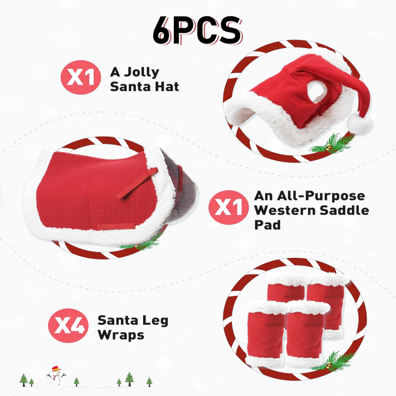 Gyárilag raktáron 6 darabos karácsonyi lóláb sapka téli meleg ló nyeregpárnával, logóval ellátható