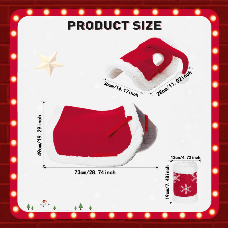 Gamykloje sandėlyje ir greitas pristatymas Naujųjų metų šventinė arklio kepurė, raudonos arklio kojos, kalėdinis burbulinis aksominis arklio kojų balno kilimėlis