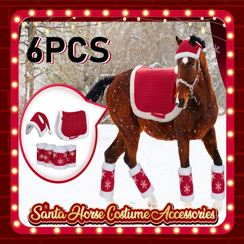 Gamykloje sandėlyje ir greitas pristatymas Naujųjų metų šventinė arklio kepurė, raudonos arklio kojos, kalėdinis burbulinis aksominis arklio kojų balno kilimėlis