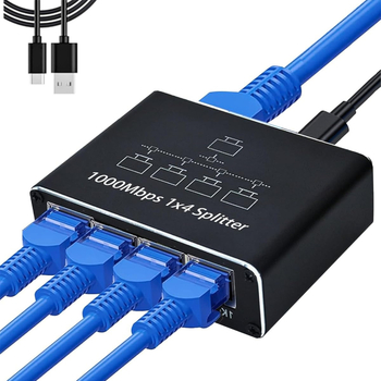 Gigabitu tīkla sadalītājs Viena līdz četru tīkla sadalītājs Rj45 tīkla sadalītājs Tīkla pārsūtīšanas sadalītājs