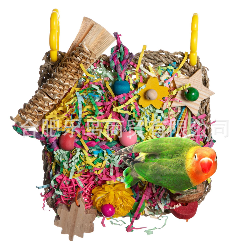 Papagoi hammustuse mänguasi linnutarbed vee rohuvõrk paberist siidist puuviljad maisilehe hammustuse mänguvõrk ronimisvõrk