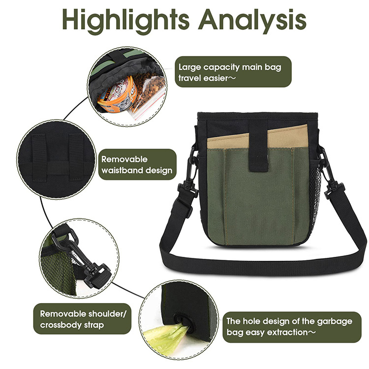 Testreszabott logóval ellátott, tartós kisállat-etető táska, kutyakiképző táska, uzsonnás táska, kültéri kutyaeledel-táska, keresztpántos táska