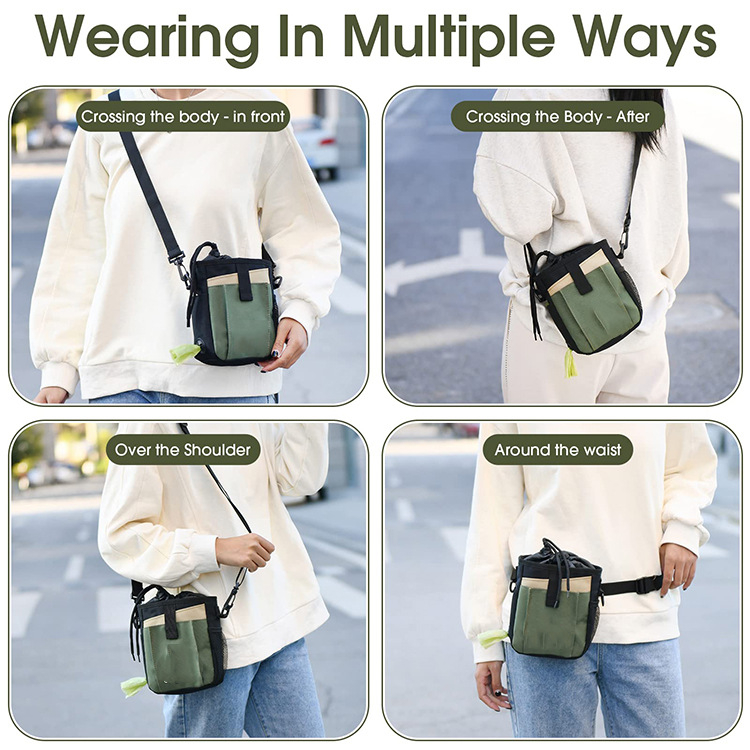 Testreszabott logóval ellátott, tartós kisállat-etető táska, kutyakiképző táska, uzsonnás táska, kültéri kutyaeledel-táska, keresztpántos táska