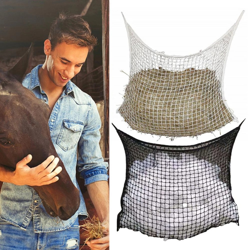 Uus kootud võrgust ratsutamistarvikute rippuv poorne rohuvõrkkott hobuse söötmiskott heinakott söötmiskott