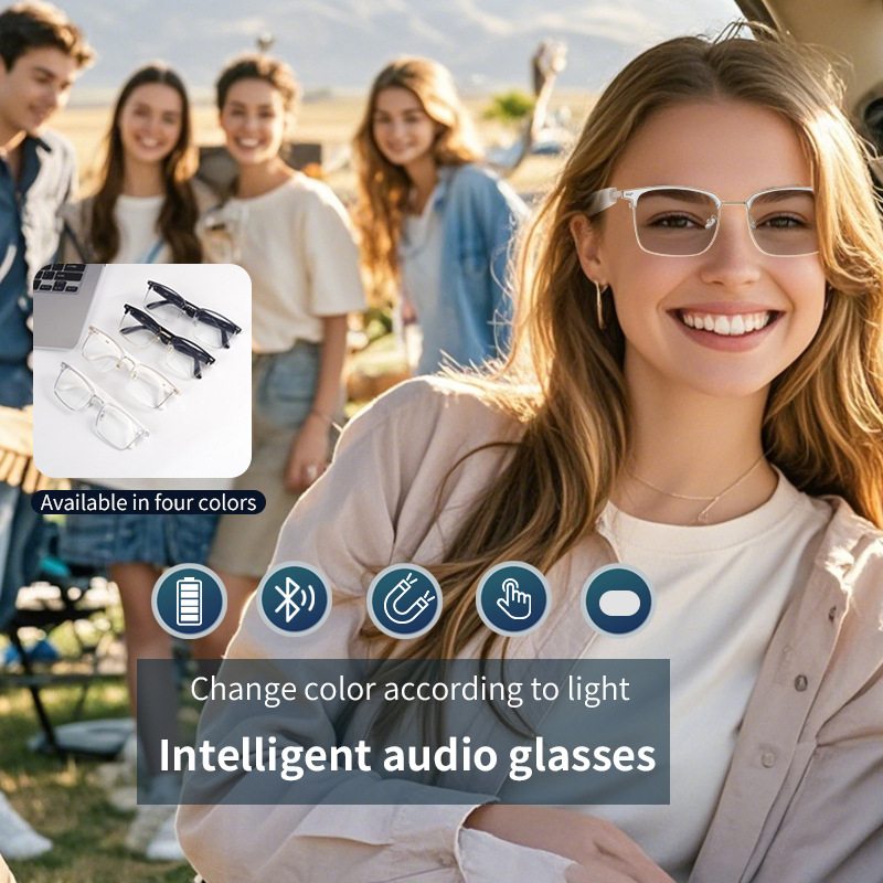 Pārrobežu viedās Bluetooth brilles pret zilas gaismas krāsas maiņu, klausoties dziesmas, daudzfunkcionālas plāksnes rāmja maināmas lēcas saulesbrilles
