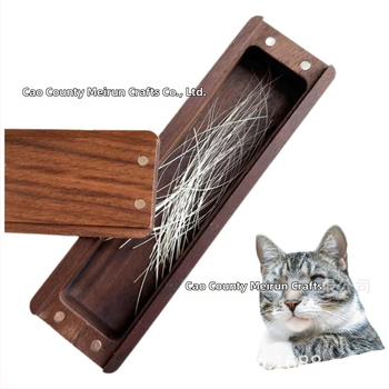 Kiisuhabemega lemmikloomakarvade pähklipuust hoiukarp, magnetilise kaanega beebikarvade kollektsiooni mälestuskarp