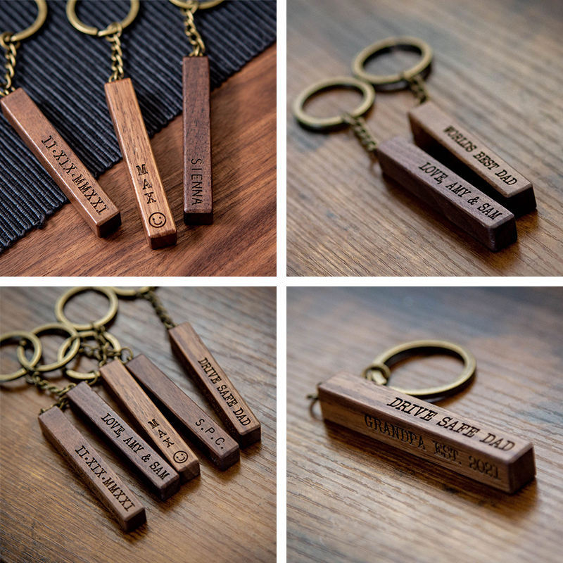 Fa karácsonyi ajándék tömörfa kulcstartó faragott kreatív fából készült kézműves üres fa kulcstartó