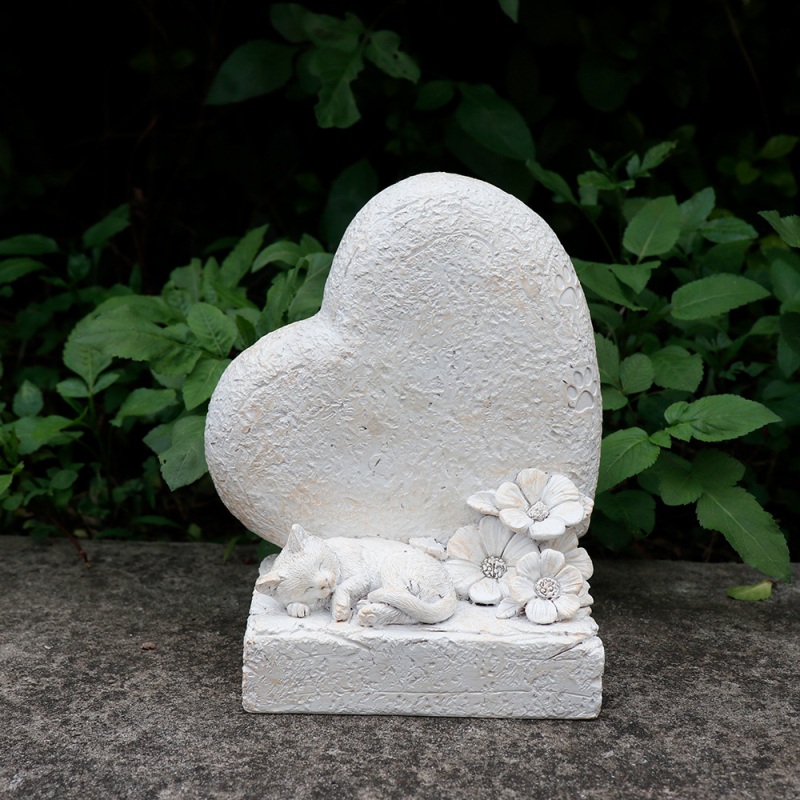 Határokon átnyúló gravírozott új szív alakú macska sírkő kreatív dekorációs dísz utánzott kő gyanta kézműves