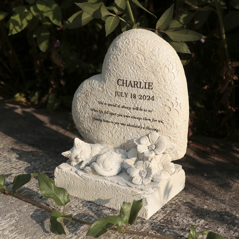 Határokon átnyúló gravírozott új szív alakú macska sírkő kreatív dekorációs dísz utánzott kő gyanta kézműves